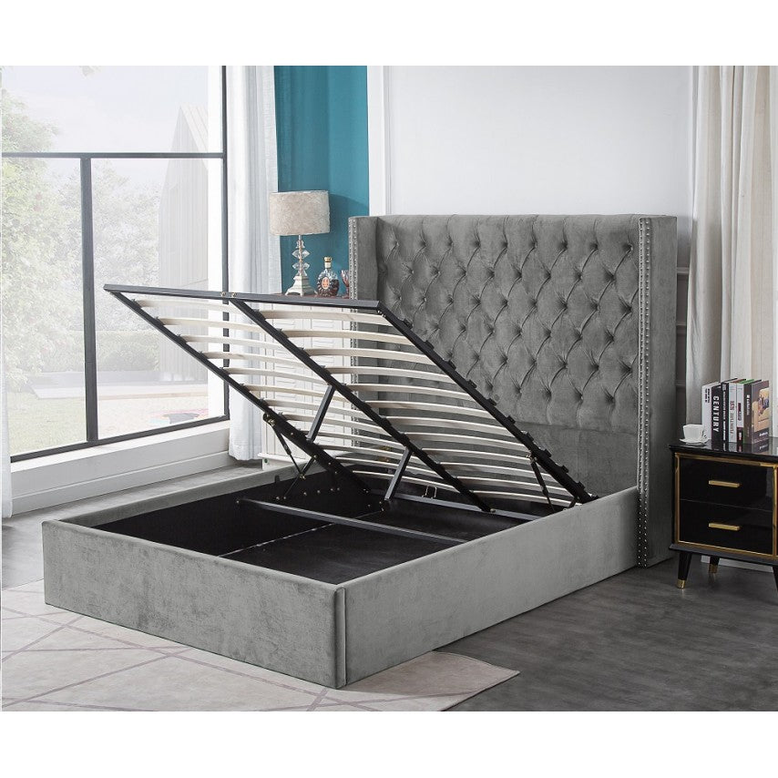 Babson Studded Wing Upholstered Platform Bed Frame Britainsleep
