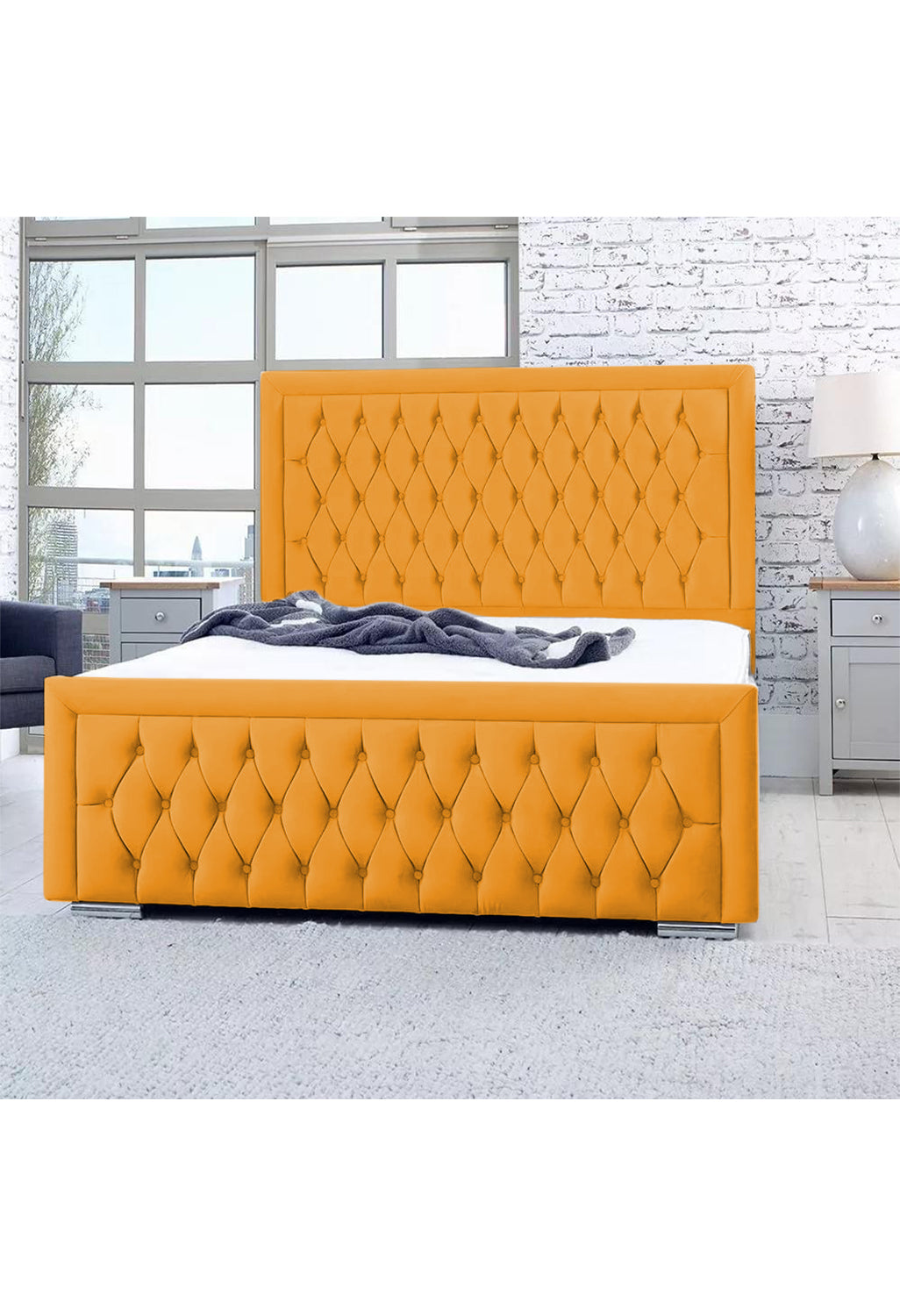 Bumperbar Plush Velvet Upholstered Bed Frame with Ottoman Storage Options Britainsleep