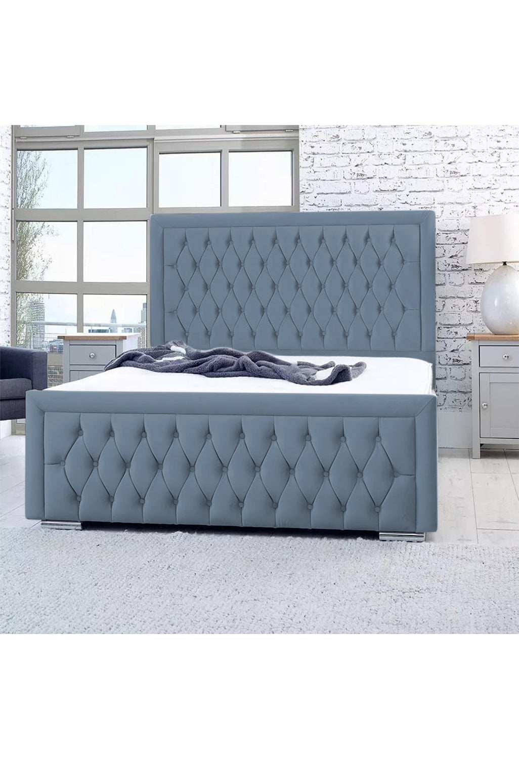 Bumperbar Plush Velvet Upholstered Bed Frame with Ottoman Storage Options Britainsleep
