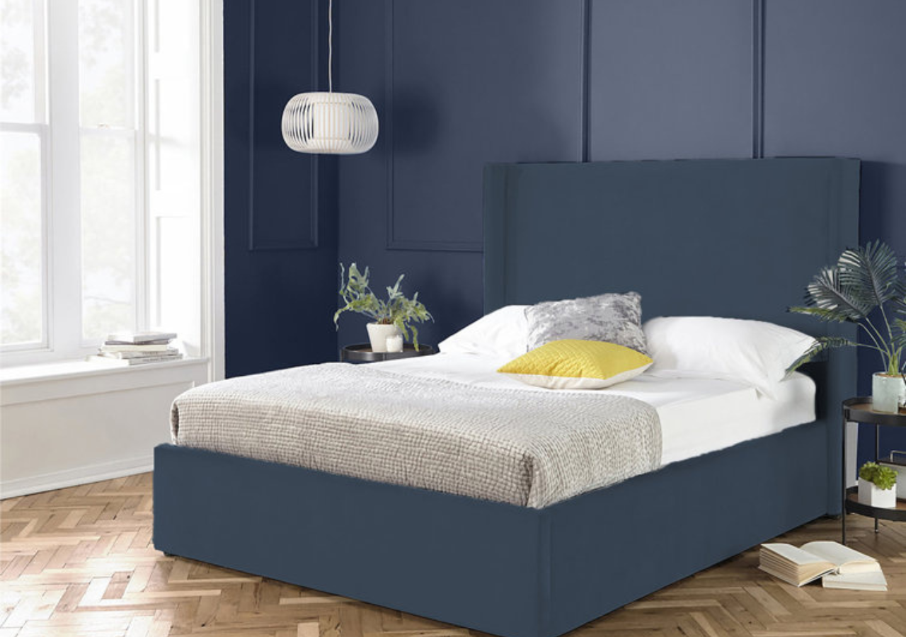 Plain Wing Upholstered Ottoman Bed