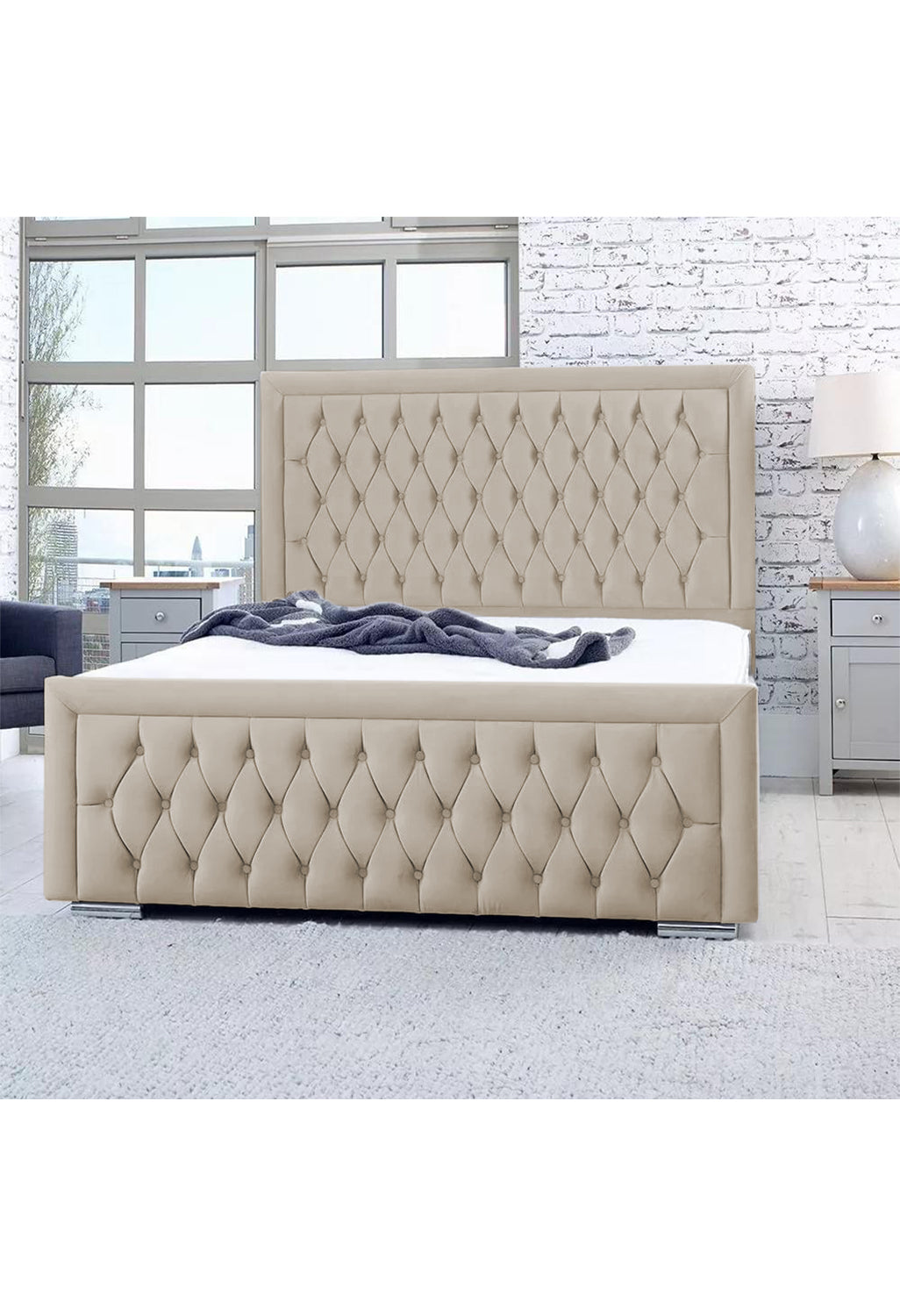 Bumperbar Plush Velvet Upholstered Bed Frame with Ottoman Storage Options Britainsleep