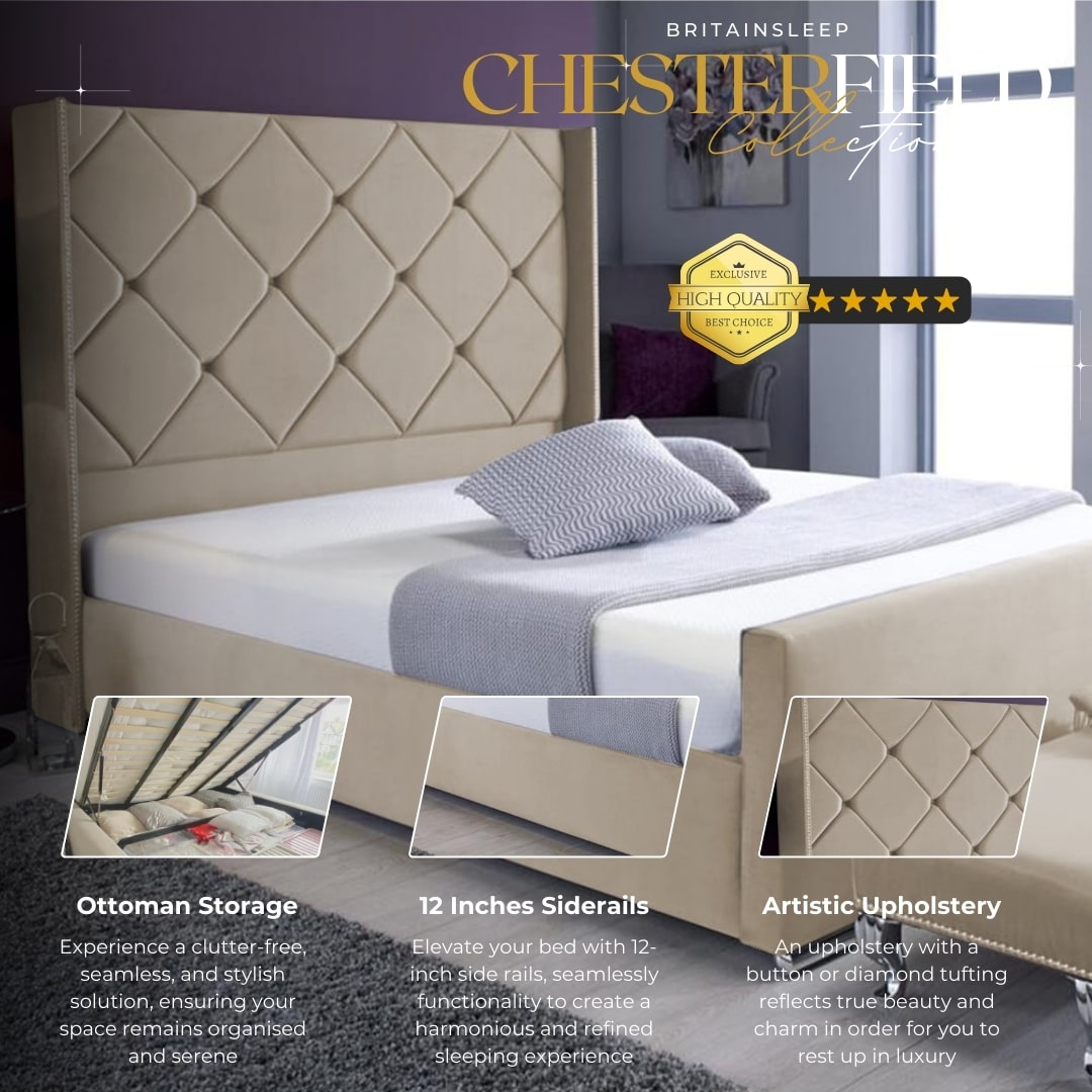 Chelse Upholstered Bed Frame with Ottoman Storage Options Britainsleep