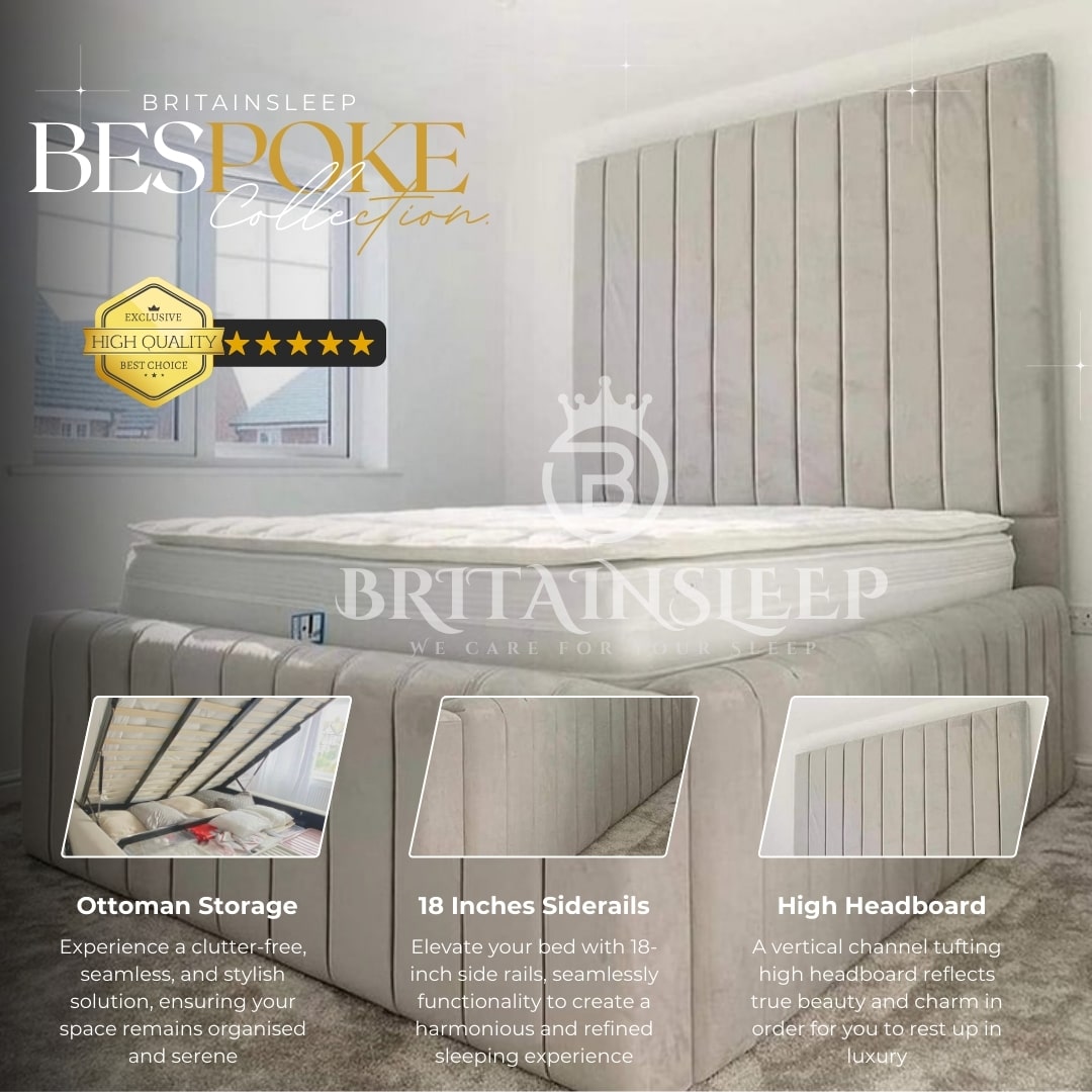 Britainsleep 18'' Side Baudoin Upholstered Ottoman Storage Bed Frame | Double| KingSize | Super King Size Bed Britainsleep