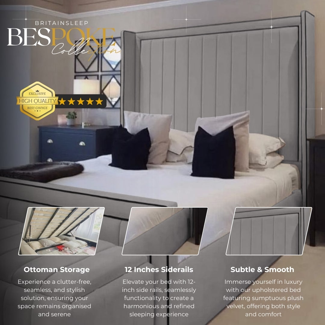 Luxury Wing Piping Upholstered Bed Frame Britainsleep