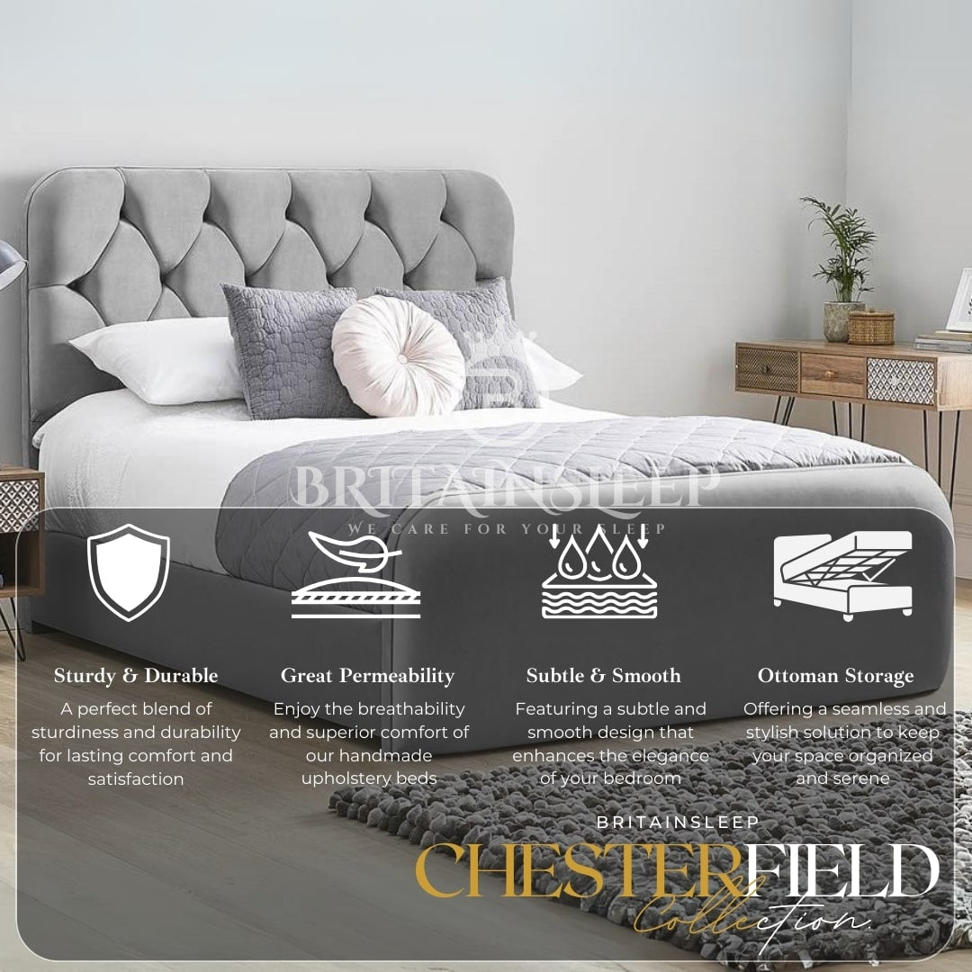 Cambridge Luxury Padded  Chesterfield Ottoman Upholstered Storage Bed Britainsleep