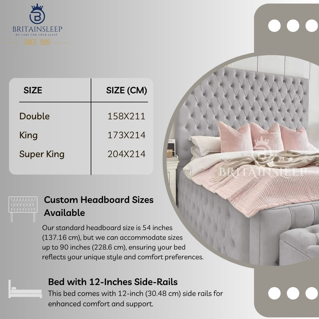 Luxury 18'' Sides Corsa Upholstered Ottoman Storage Bed Britainsleep
