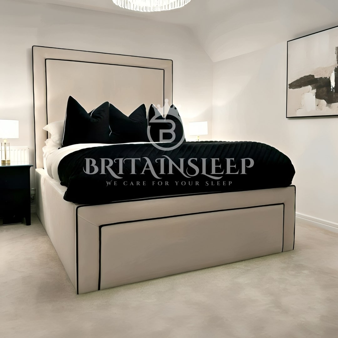 18” Sides Luxury Piping Upholstered Bed Frame Britainsleep