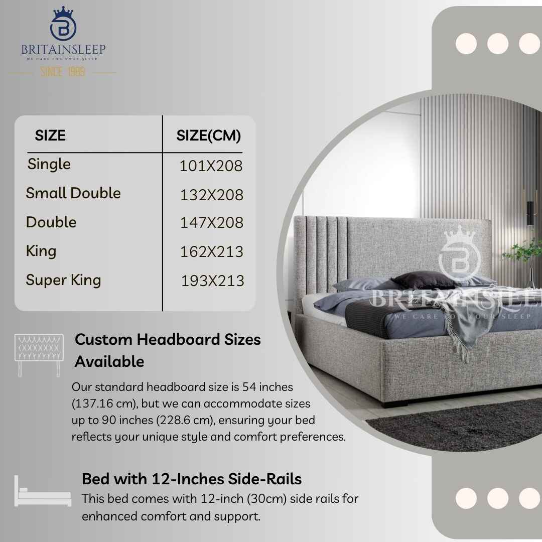 Malta 50'' Storage Upholstered Bed Frame/| Double | Single | KingSize | Super King Size| Queen Bed Britainsleep