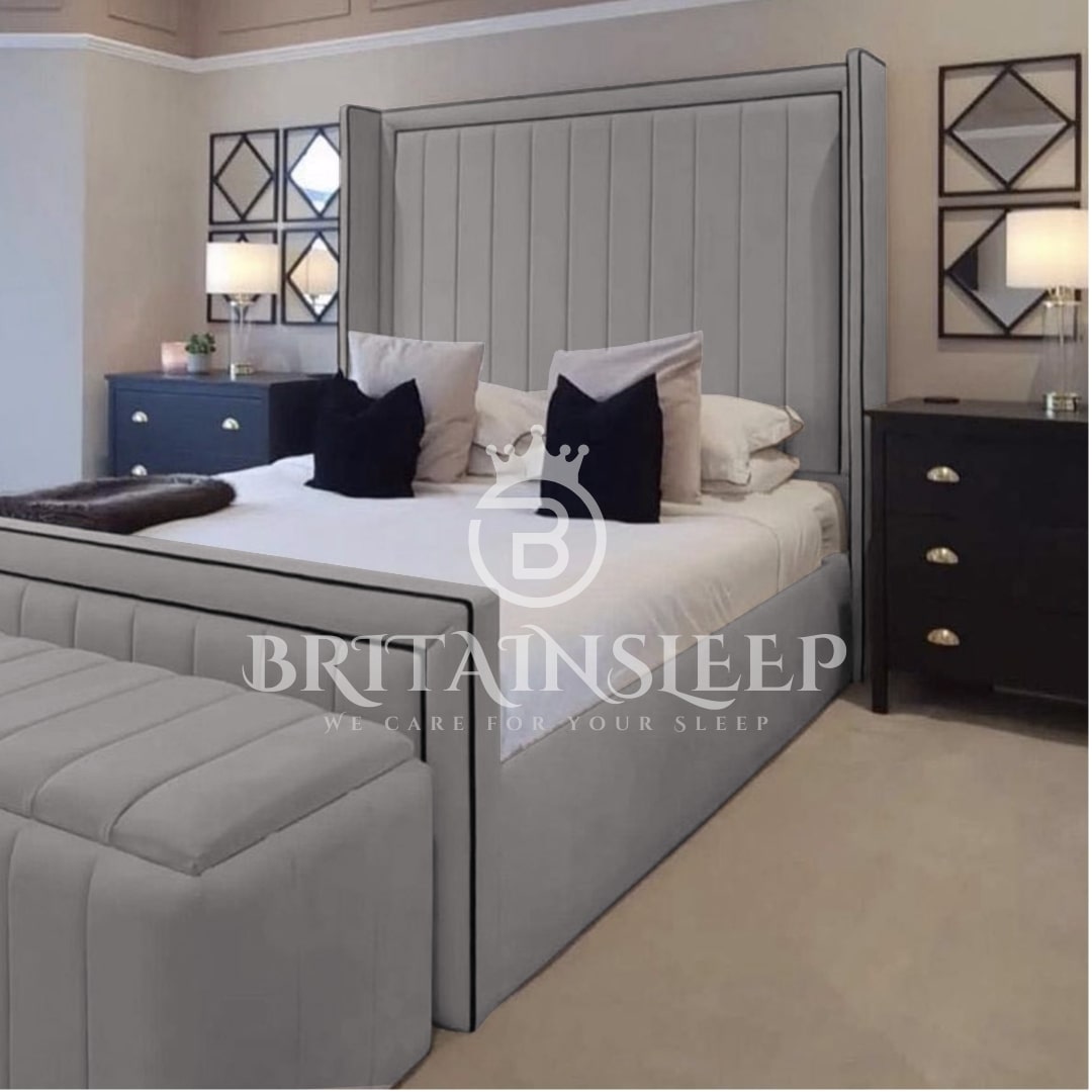 Luxury Wing Piping Upholstered Bed Frame Britainsleep