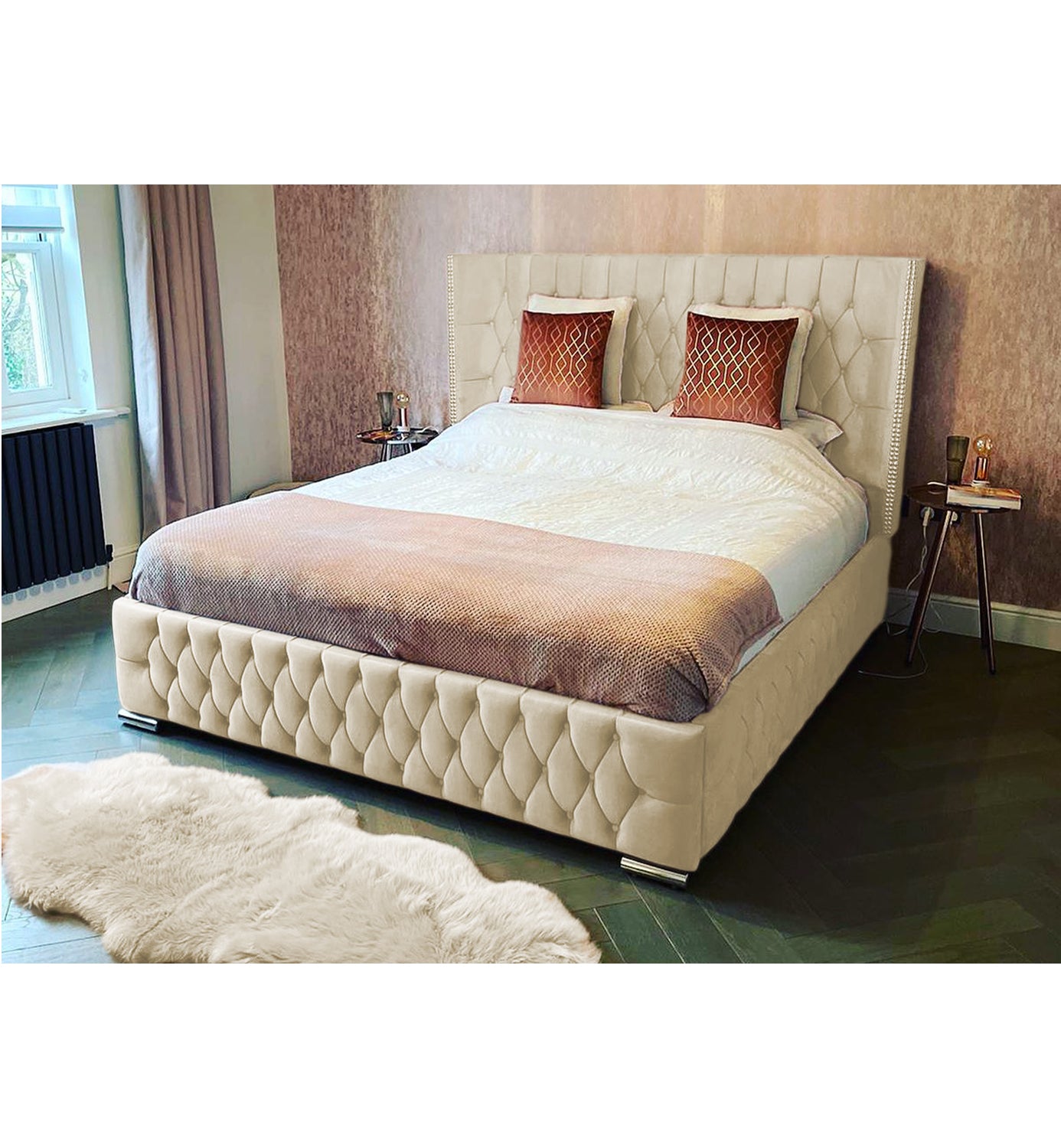 Frankfurt Studded Double Winged Upholstered Bed Britainsleep