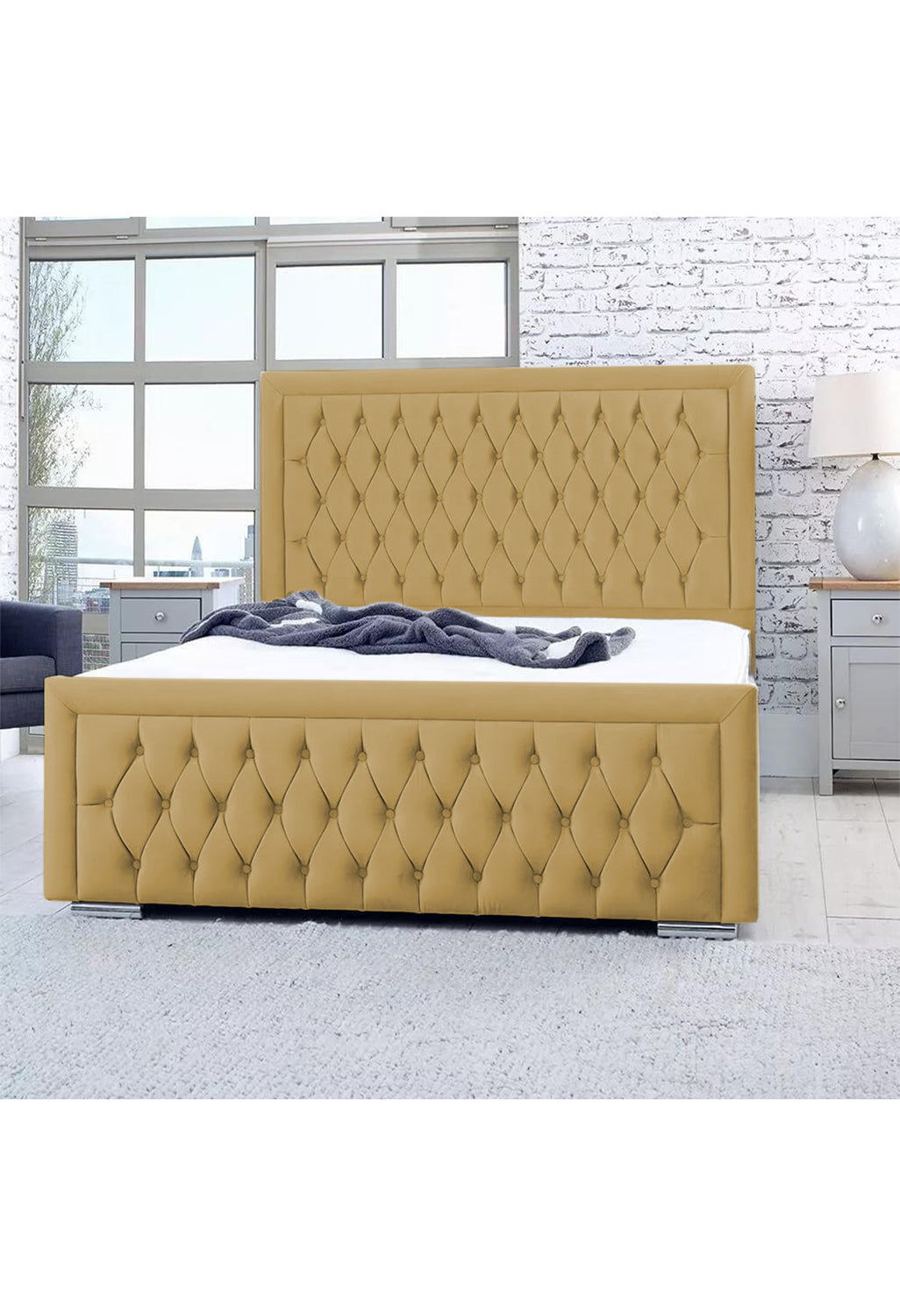 Bumperbar Plush Velvet Upholstered Bed Frame with Ottoman Storage Options Britainsleep
