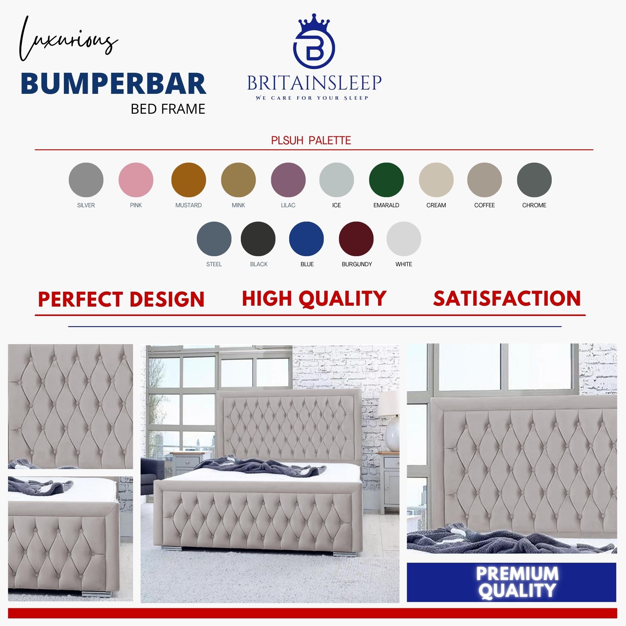 Bumperbar Plush Velvet Upholstered Bed Frame with Ottoman Storage Options Britainsleep