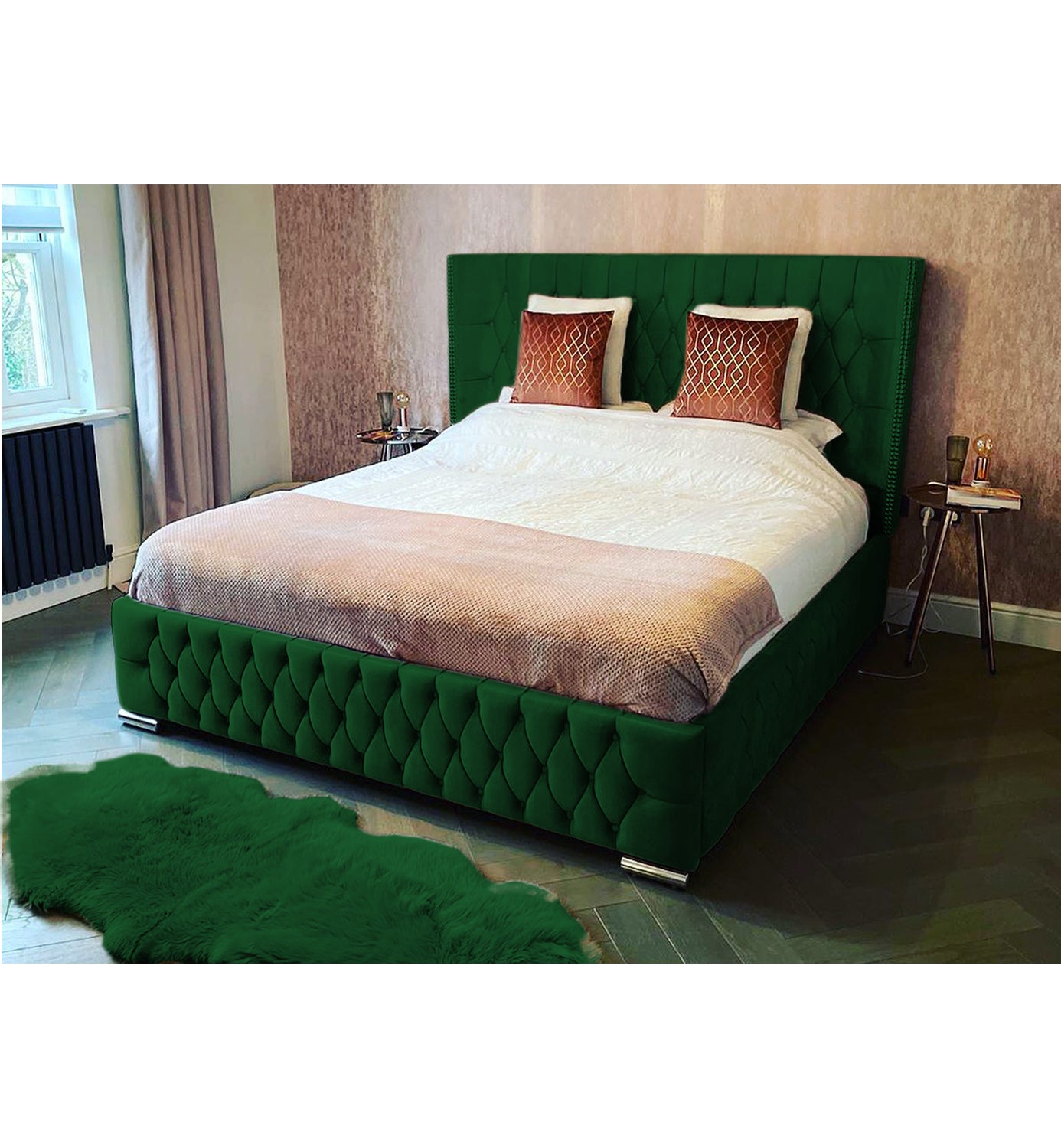 Frankfurt Studded Double Winged Upholstered Bed Britainsleep