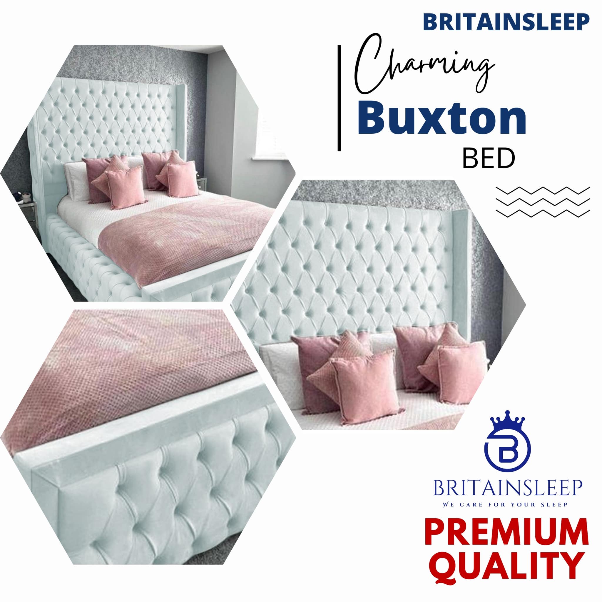 60'' Luxury Buxton Winged Upholstered Bed Frame with Ottoman Storage Britainsleep