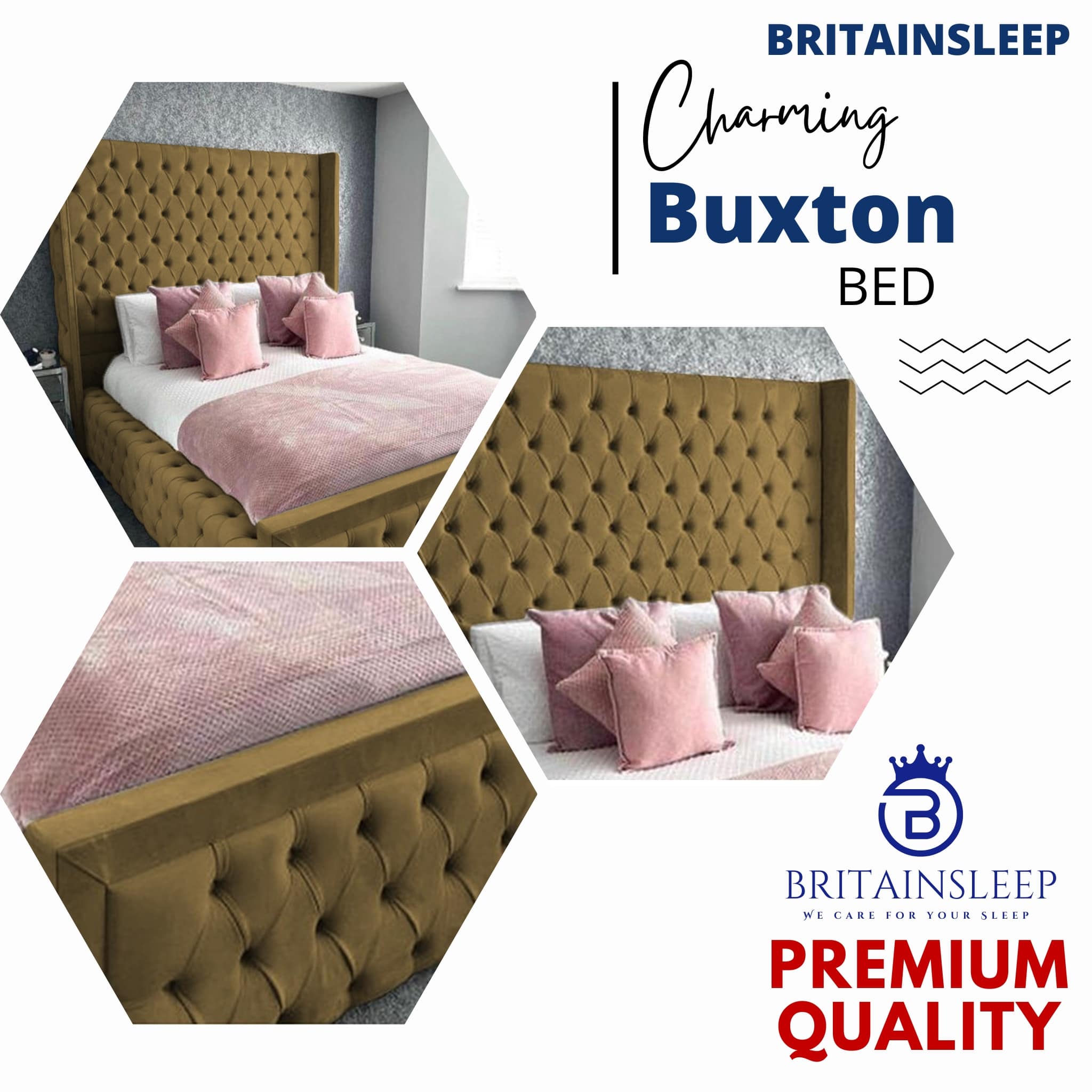 60'' Luxury Buxton Winged Upholstered Bed Frame with Ottoman Storage Britainsleep