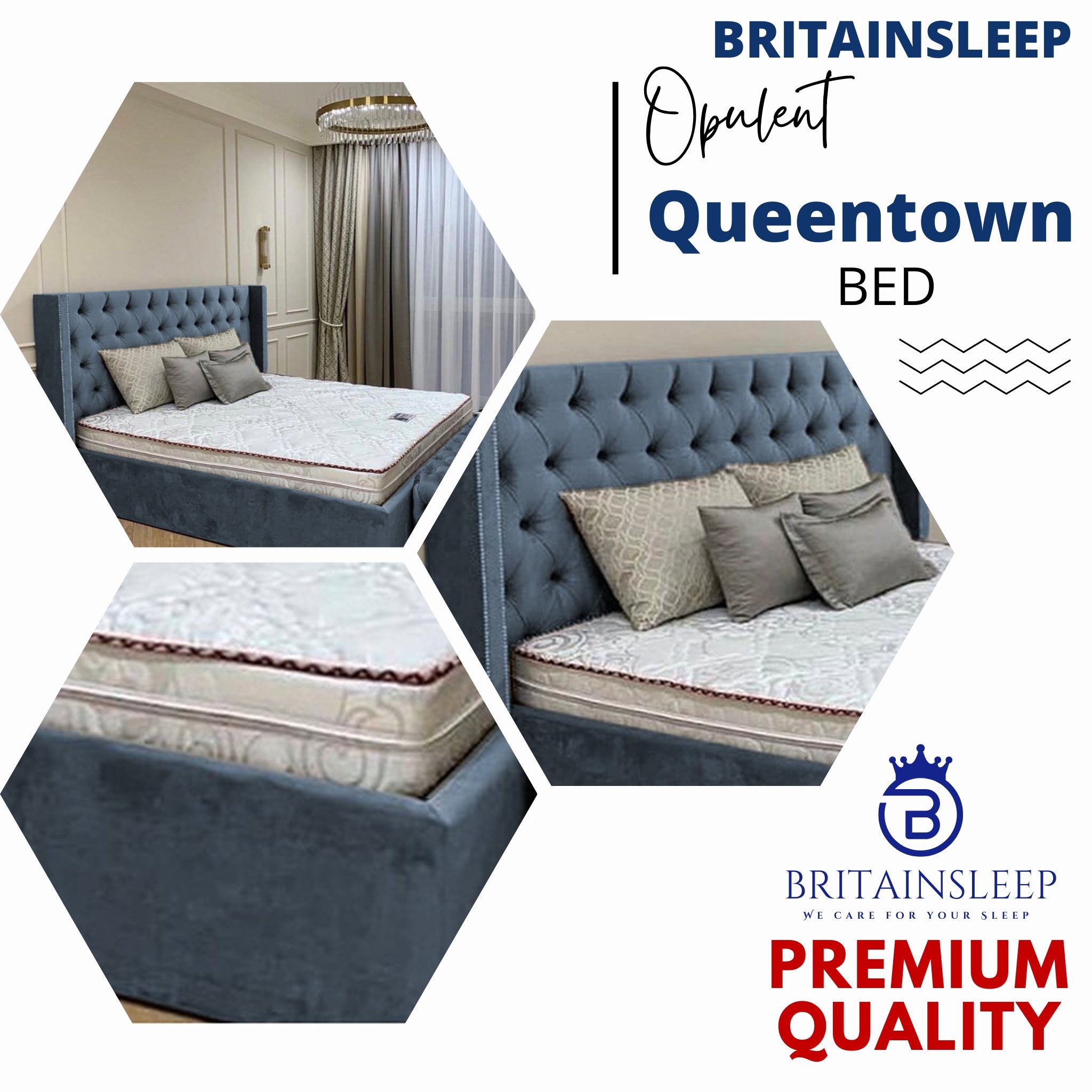 Queen Town Double Studded 50'' Wing Ottoman Storage Bed Frame | Double | Single | Small Double | KingSize | Super King Size Bed Britainsleep